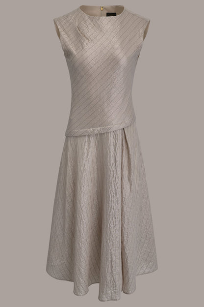 Donna Karan CAP SLEEVE ASYMMETRIC MIDI FIT AND FLARE DRESS