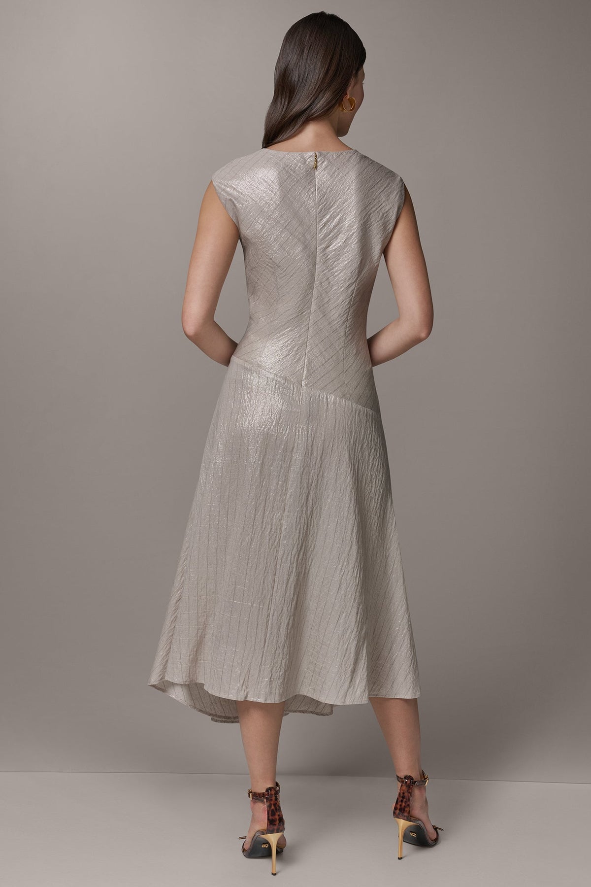 Donna Karan CAP SLEEVE ASYMMETRIC MIDI FIT AND FLARE DRESS