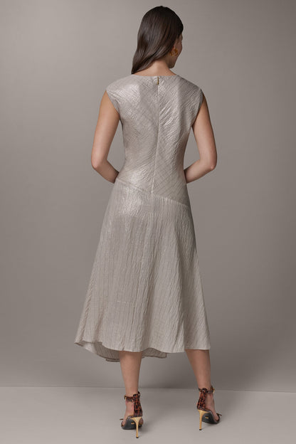 Donna Karan CAP SLEEVE ASYMMETRIC MIDI FIT AND FLARE DRESS