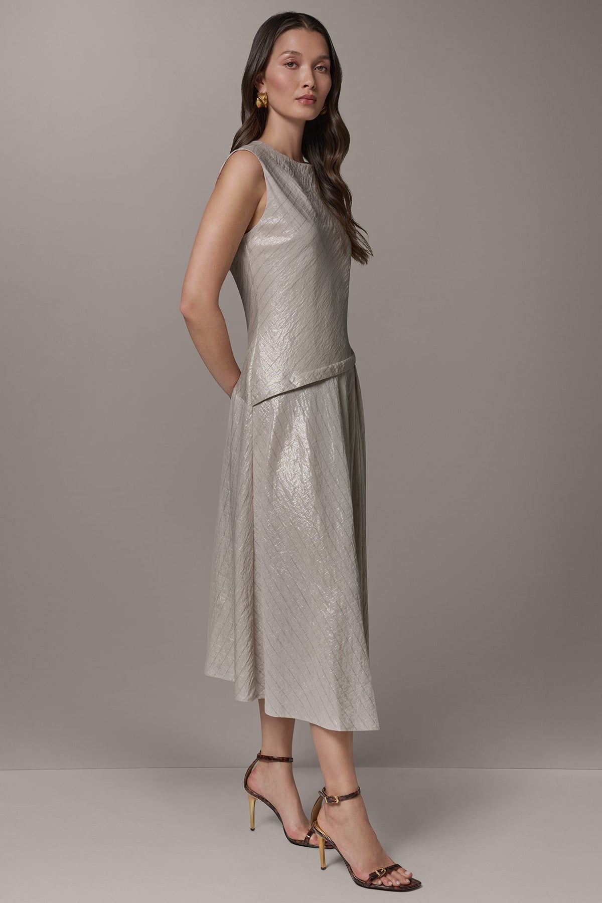 Donna Karan CAP SLEEVE ASYMMETRIC MIDI FIT AND FLARE DRESS