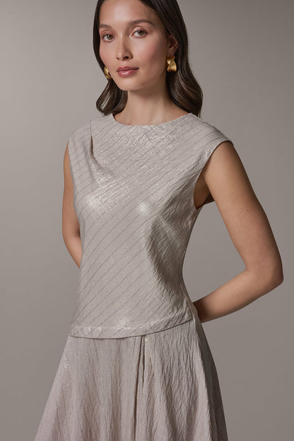 Donna Karan CAP SLEEVE ASYMMETRIC MIDI FIT AND FLARE DRESS