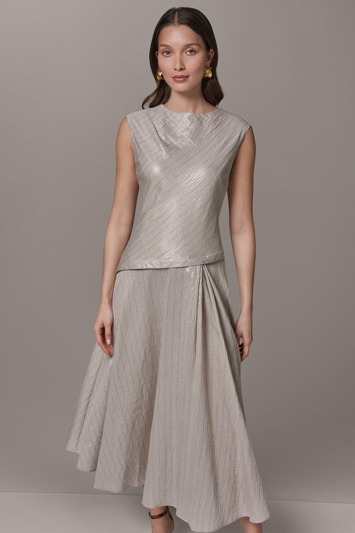 Donna Karan CAP SLEEVE ASYMMETRIC MIDI FIT AND FLARE DRESS
