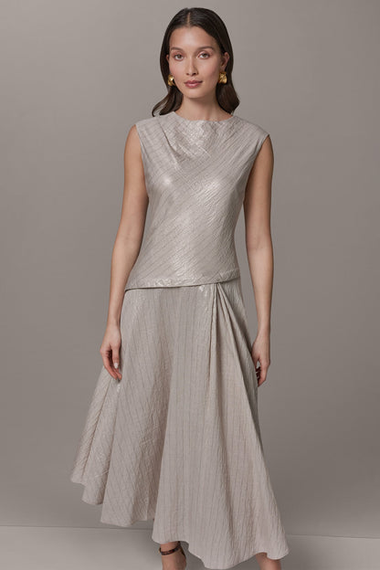 Donna Karan CAP SLEEVE ASYMMETRIC MIDI FIT AND FLARE DRESS