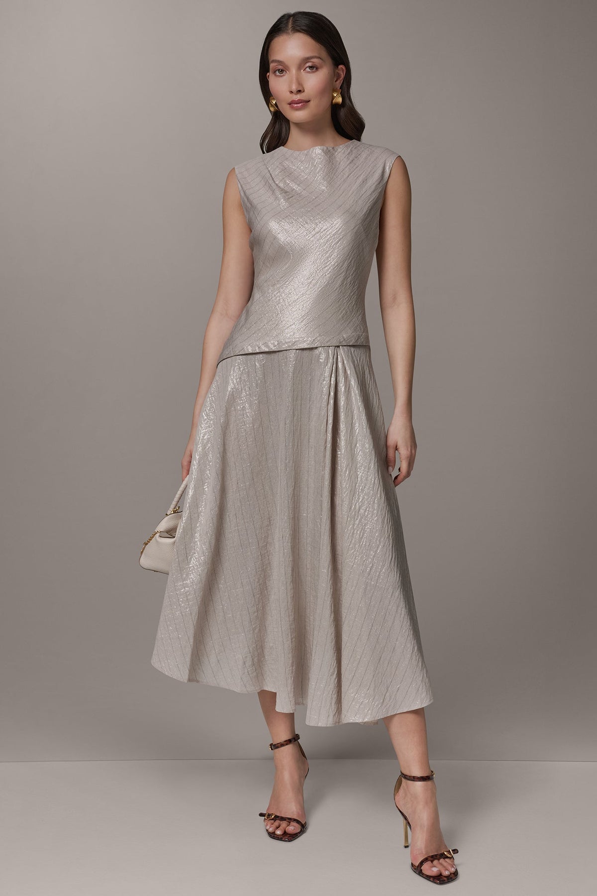 Donna Karan CAP SLEEVE ASYMMETRIC MIDI FIT AND FLARE DRESS