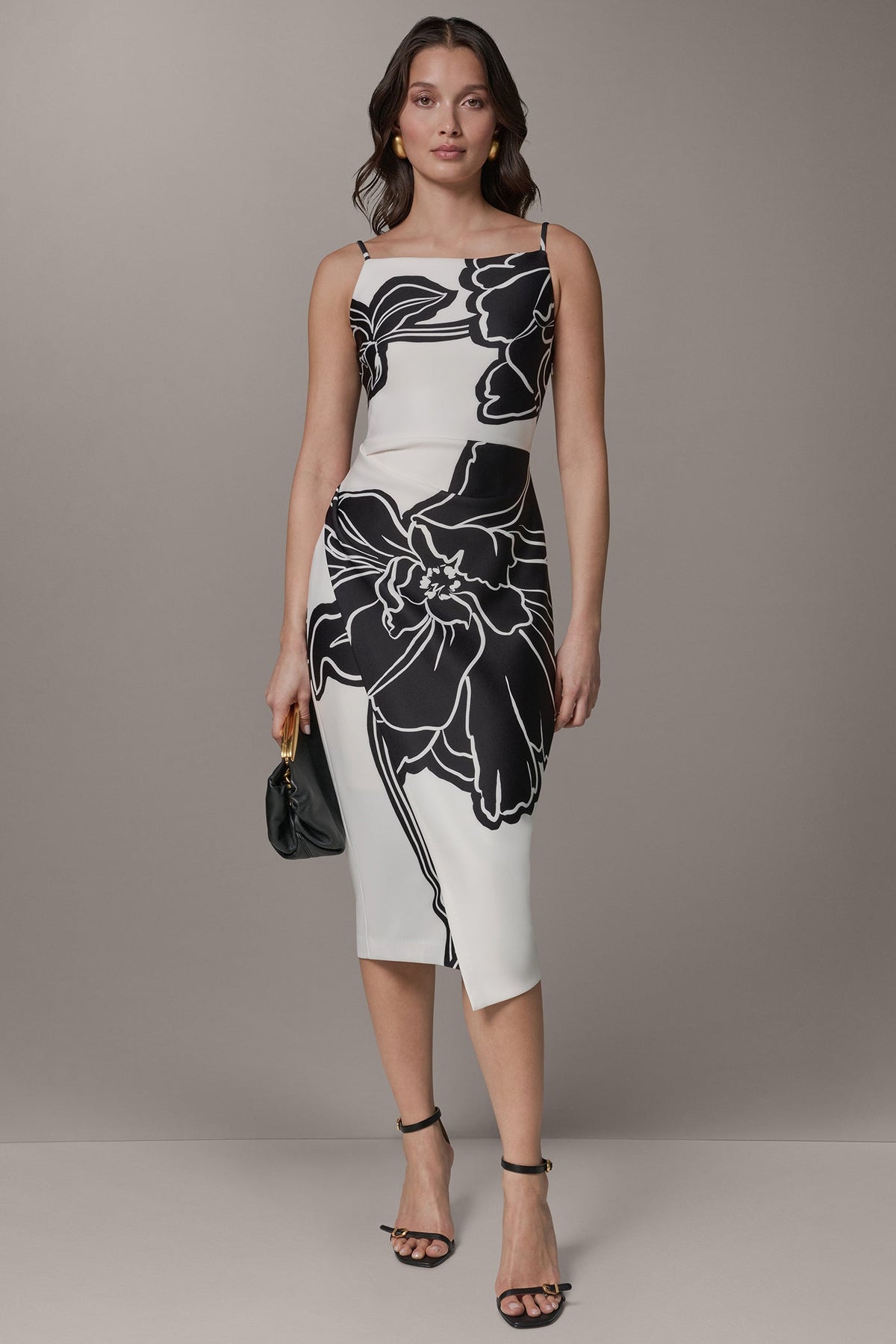 Donna Karan SLEEVELESS TWO-TONE FLORAL MIDI SHEATH DRESS