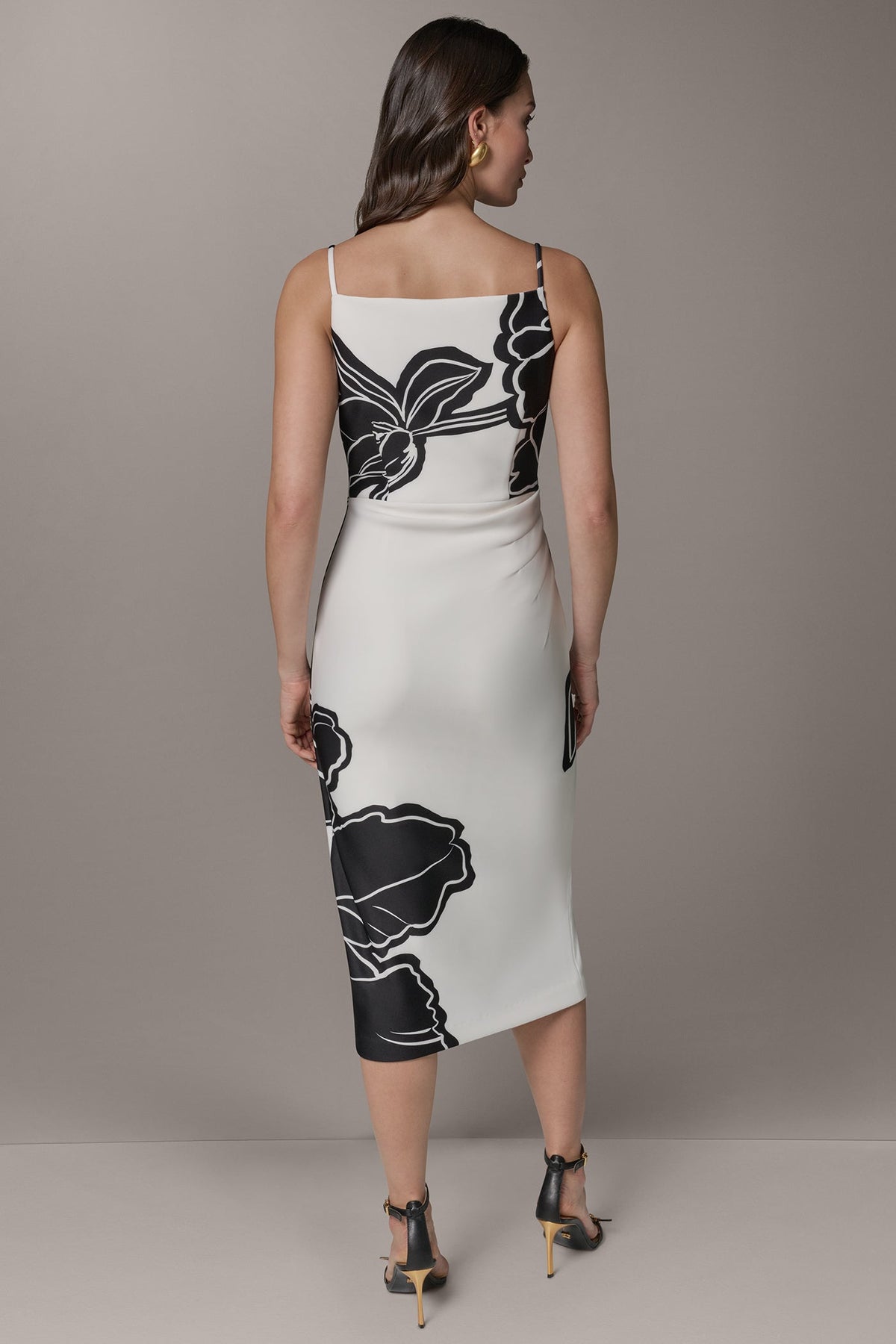 Donna Karan SLEEVELESS TWO-TONE FLORAL MIDI SHEATH DRESS