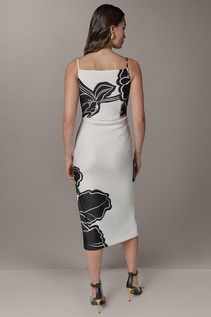 Donna Karan SLEEVELESS TWO-TONE FLORAL MIDI SHEATH DRESS