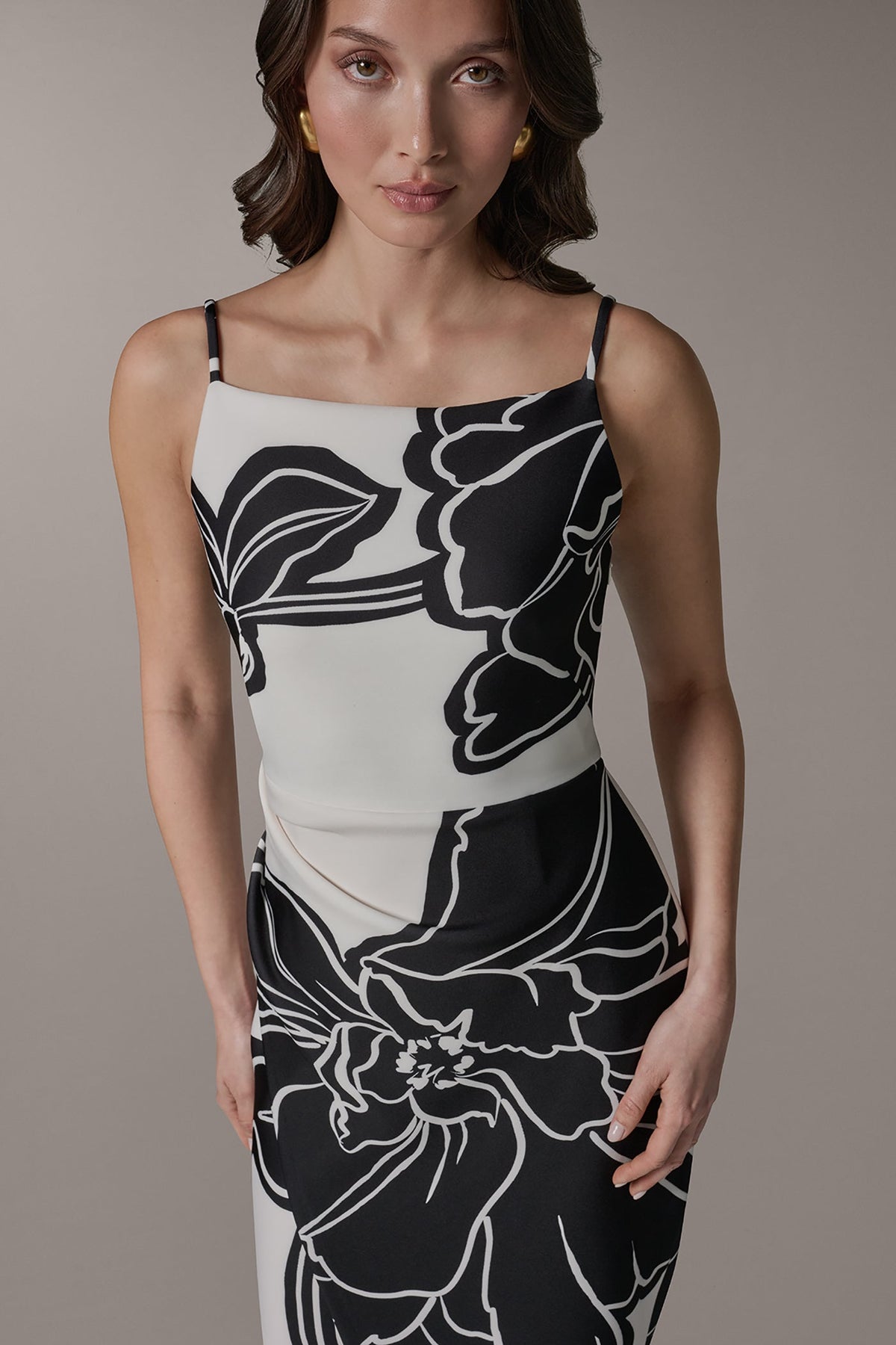 Donna Karan SLEEVELESS TWO-TONE FLORAL MIDI SHEATH DRESS
