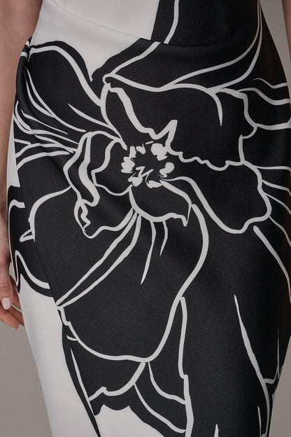 Donna Karan SLEEVELESS TWO-TONE FLORAL MIDI SHEATH DRESS