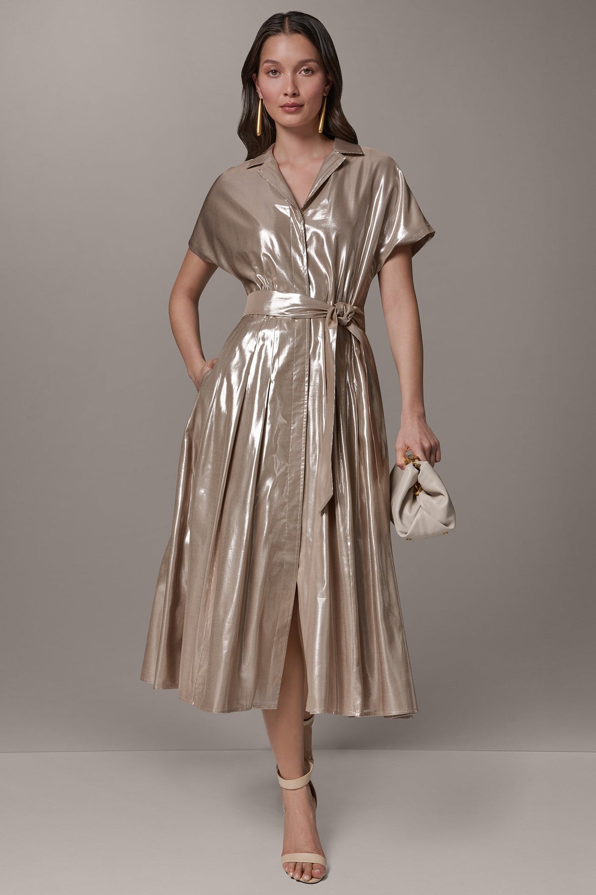 Donna Karan SHORT SLEEVE MIDI SHIRT DRESS