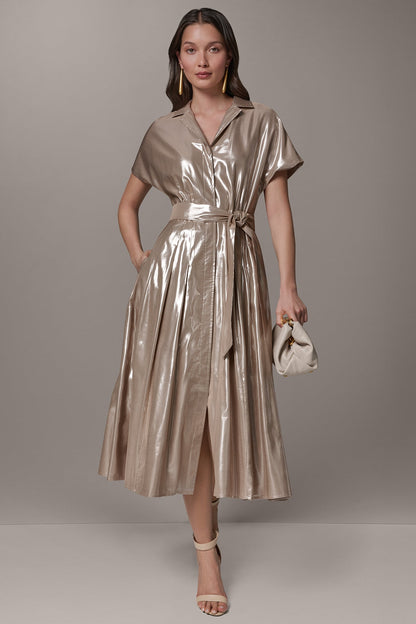 Donna Karan SHORT SLEEVE MIDI SHIRT DRESS