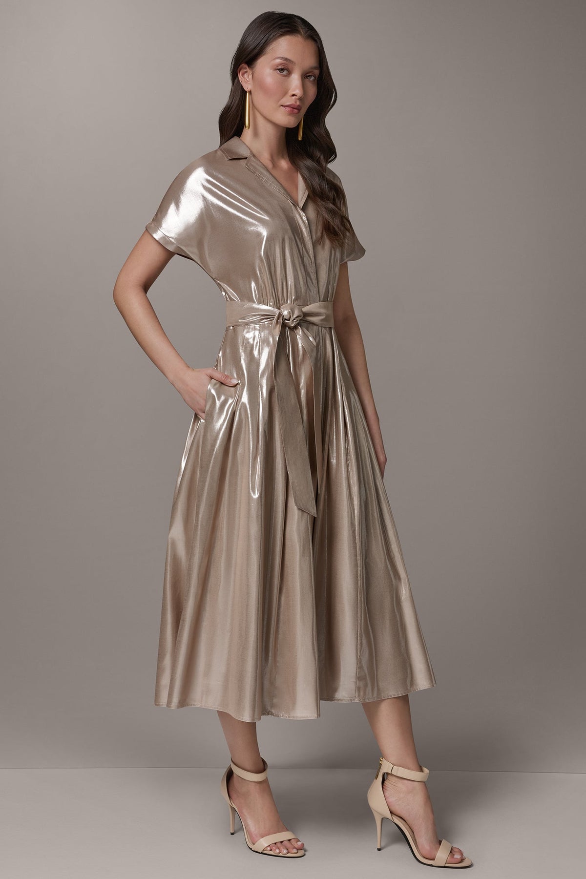 Donna Karan SHORT SLEEVE MIDI SHIRT DRESS