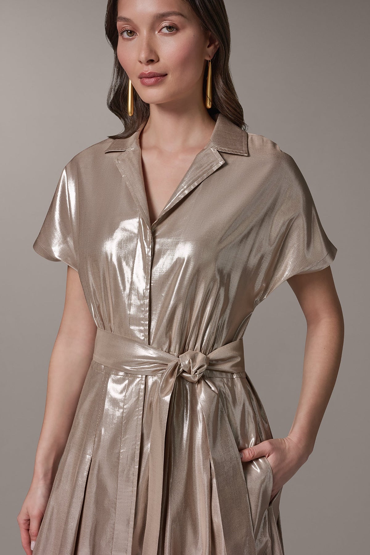 Donna Karan SHORT SLEEVE MIDI SHIRT DRESS