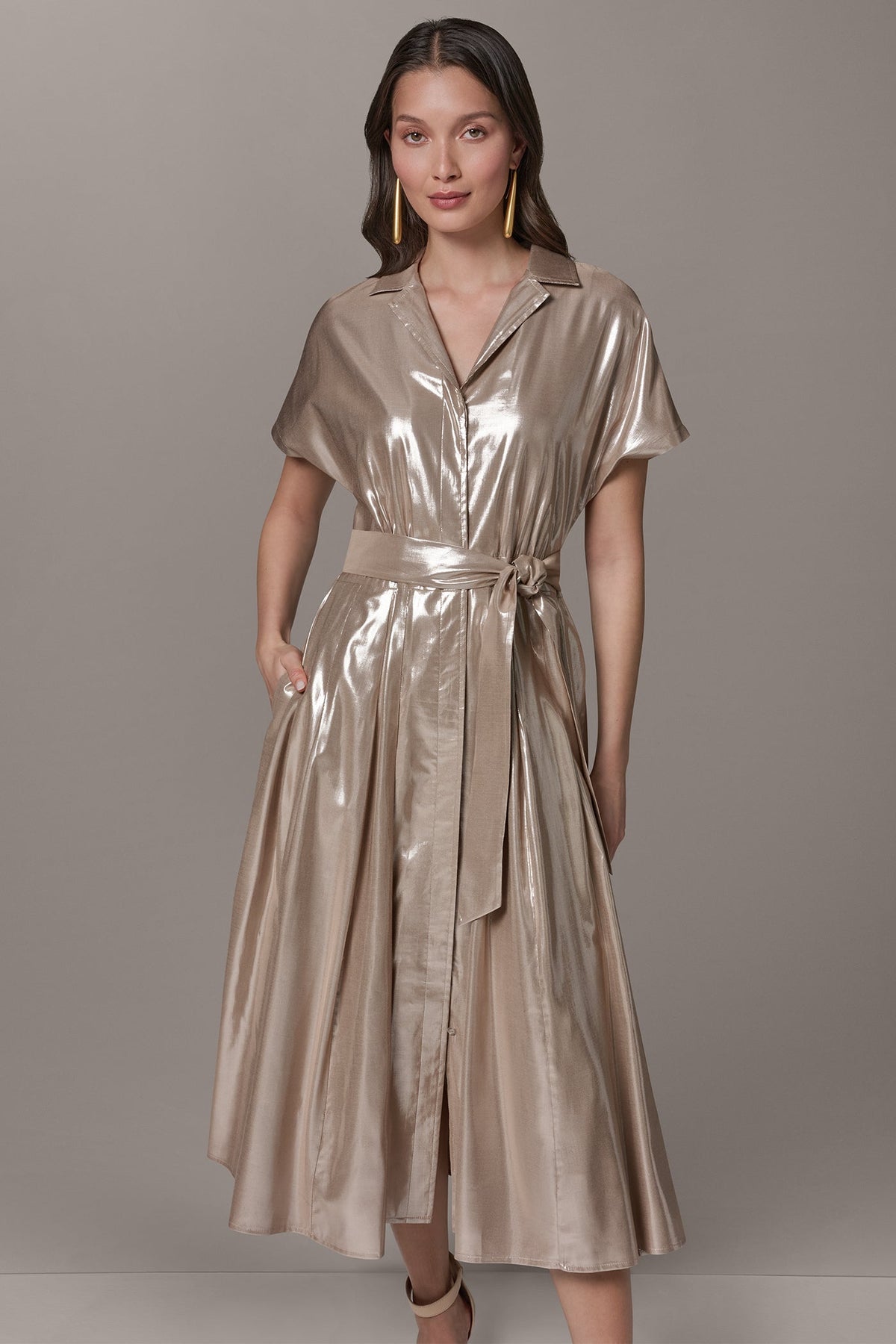 Donna Karan SHORT SLEEVE MIDI SHIRT DRESS