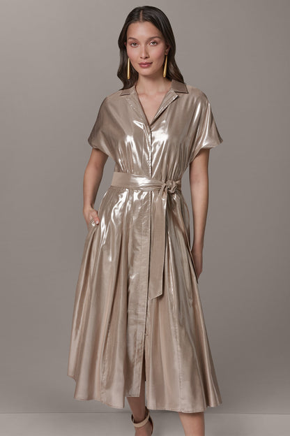Donna Karan SHORT SLEEVE MIDI SHIRT DRESS
