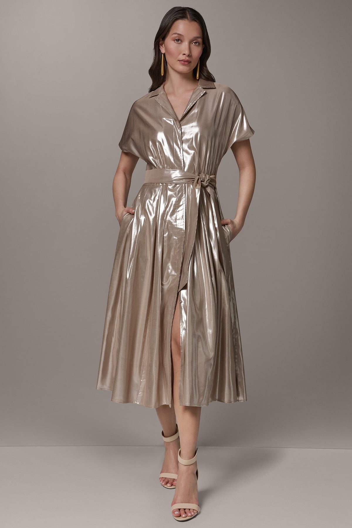 Donna Karan SHORT SLEEVE MIDI SHIRT DRESS