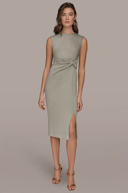 Donna Karan SLEEVELESS CREW-NECK TWIST MIDI SHEATH DRESS