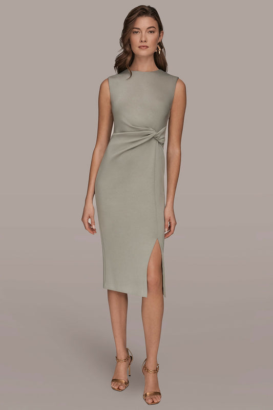 Donna Karan SLEEVELESS CREW-NECK TWIST MIDI SHEATH DRESS