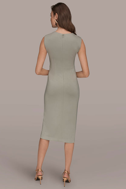 Donna Karan SLEEVELESS CREW-NECK TWIST MIDI SHEATH DRESS