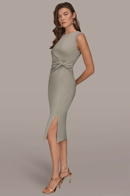 Donna Karan SLEEVELESS CREW-NECK TWIST MIDI SHEATH DRESS