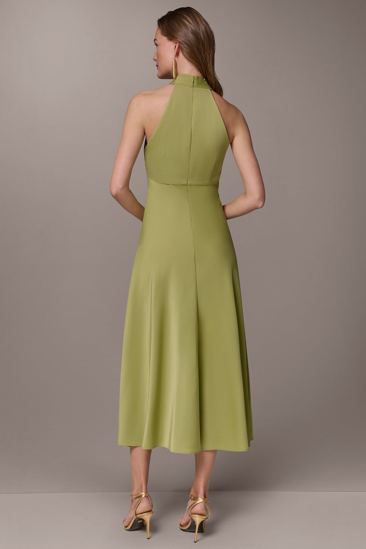 Donna Karan SATIN MIDI A-LINE HALTER DRESS