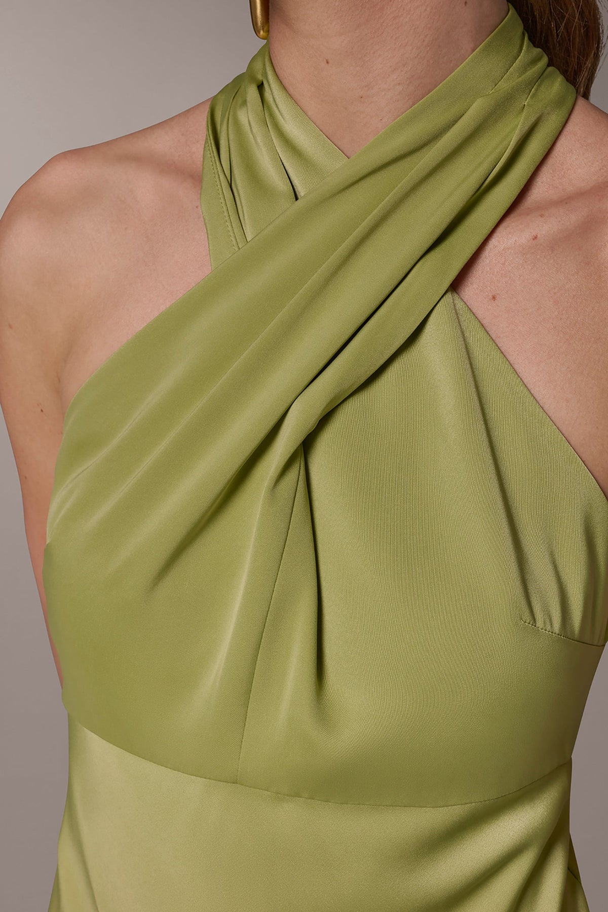 Donna Karan SATIN MIDI A-LINE HALTER DRESS