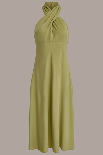 Donna Karan SATIN MIDI A-LINE HALTER DRESS