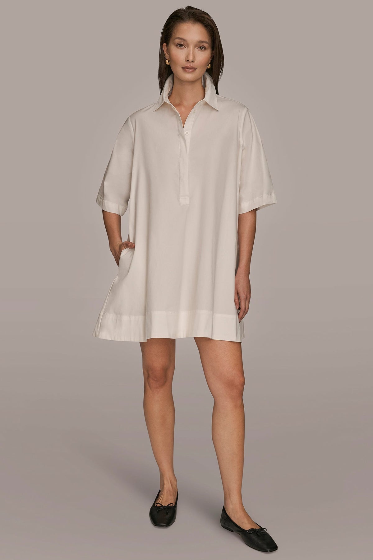 Donna Karan ELBOW-SLEEVE MINI SHIRT DRESS
