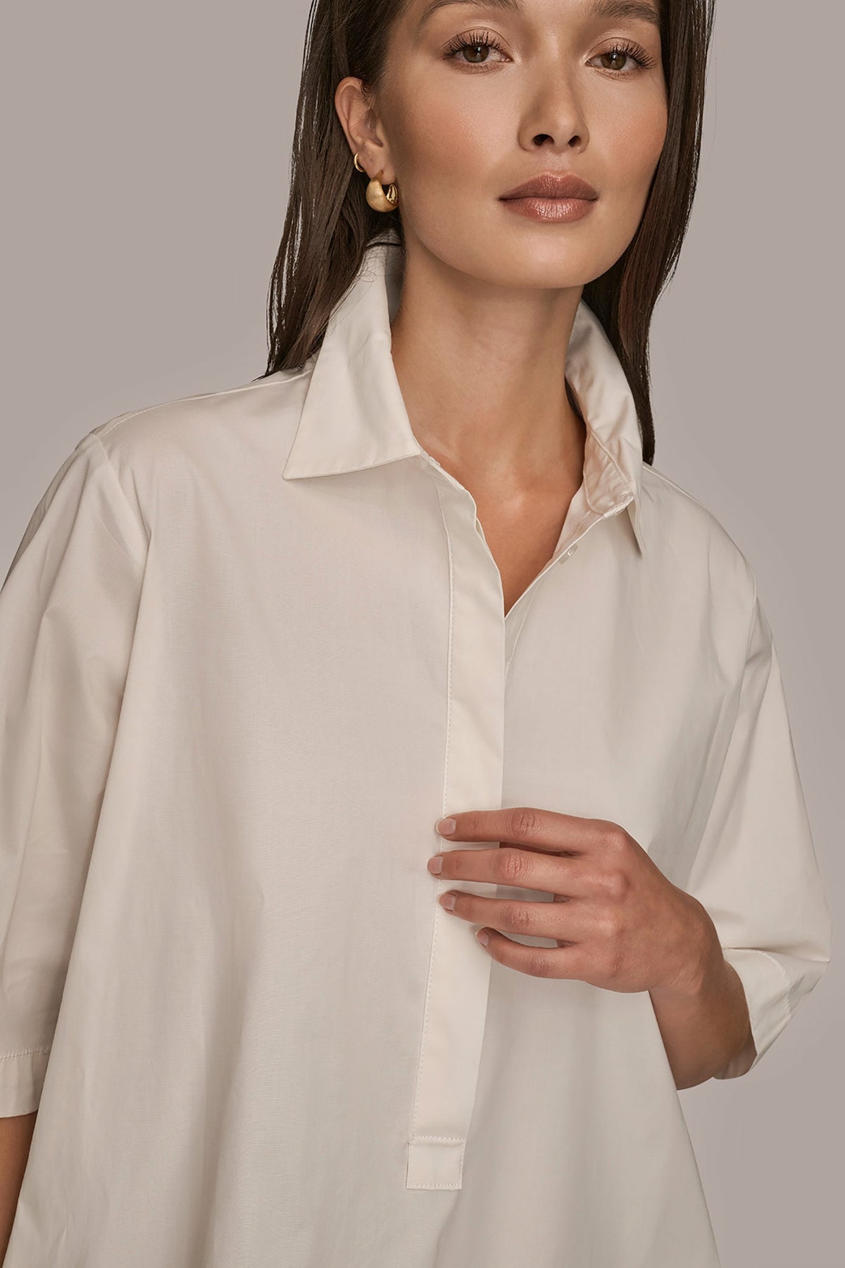 Donna Karan ELBOW-SLEEVE MINI SHIRT DRESS