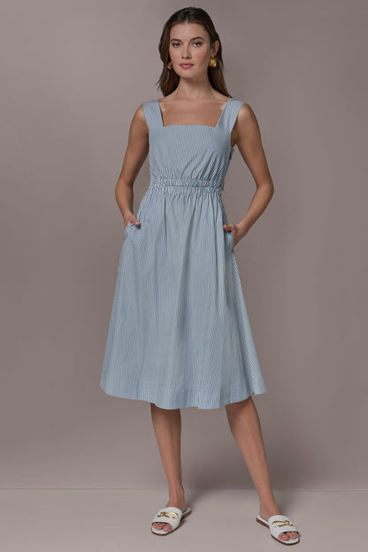 Donna Karan COTTON-POPLIN STRIPE CUTOUT MIDI DRESS