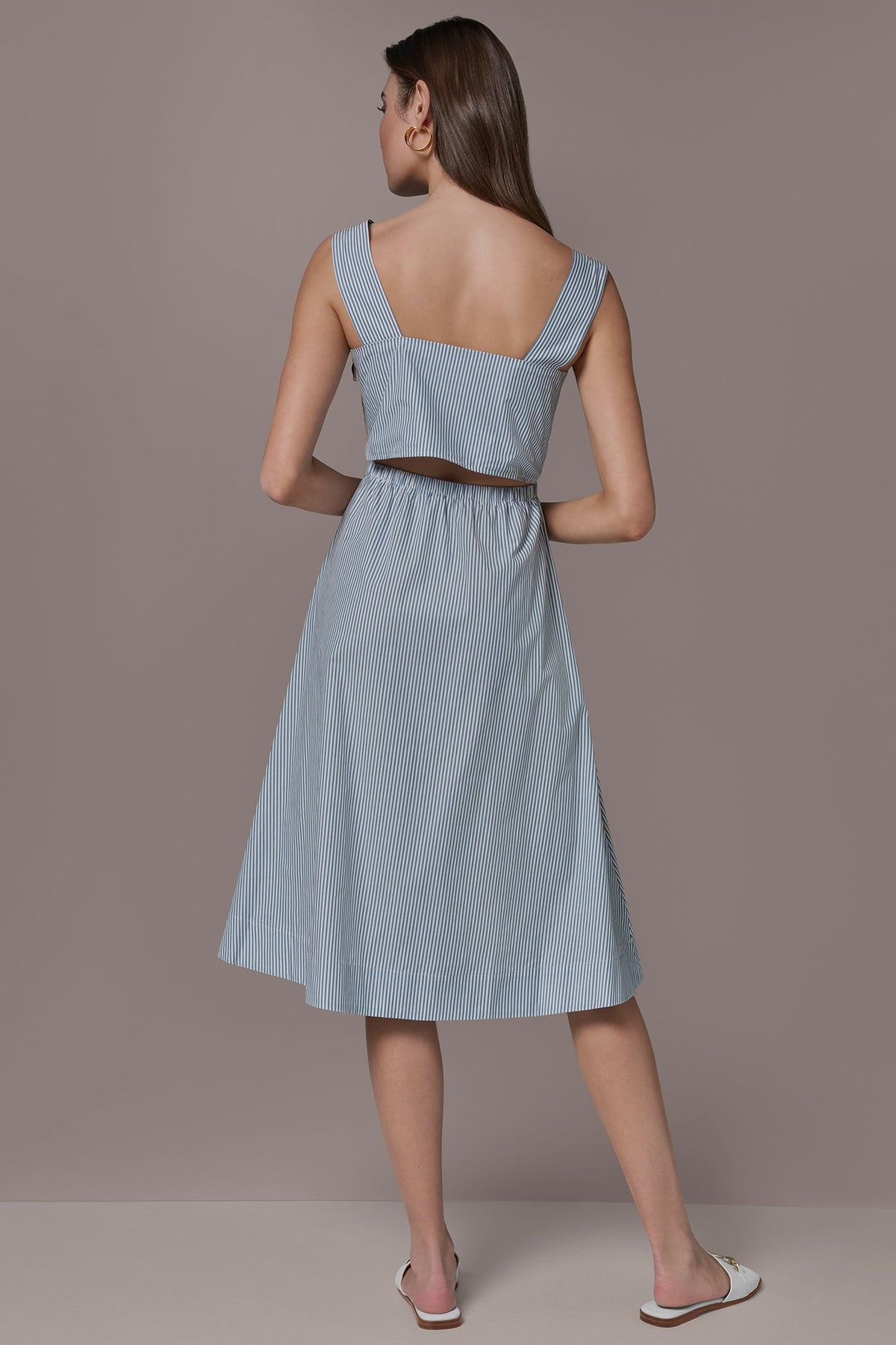 Donna Karan COTTON-POPLIN STRIPE CUTOUT MIDI DRESS