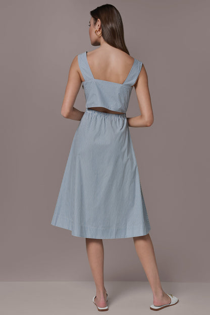 Donna Karan COTTON-POPLIN STRIPE CUTOUT MIDI DRESS