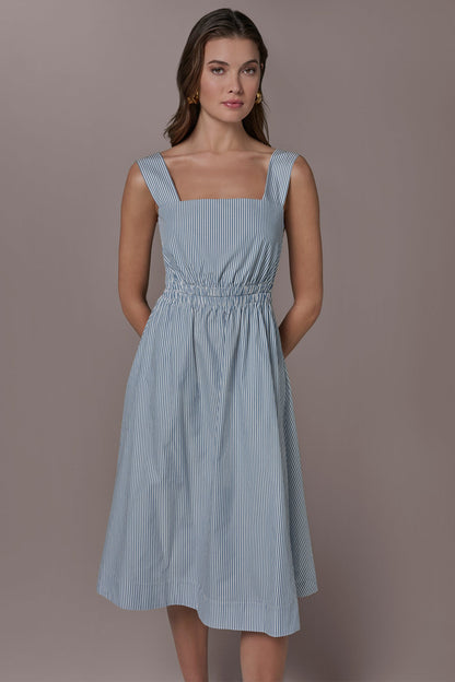 Donna Karan COTTON-POPLIN STRIPE CUTOUT MIDI DRESS
