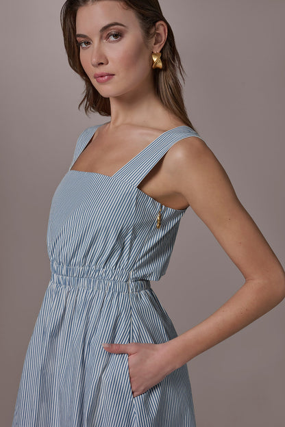 Donna Karan COTTON-POPLIN STRIPE CUTOUT MIDI DRESS