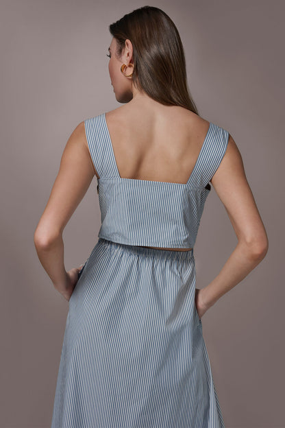 Donna Karan COTTON-POPLIN STRIPE CUTOUT MIDI DRESS