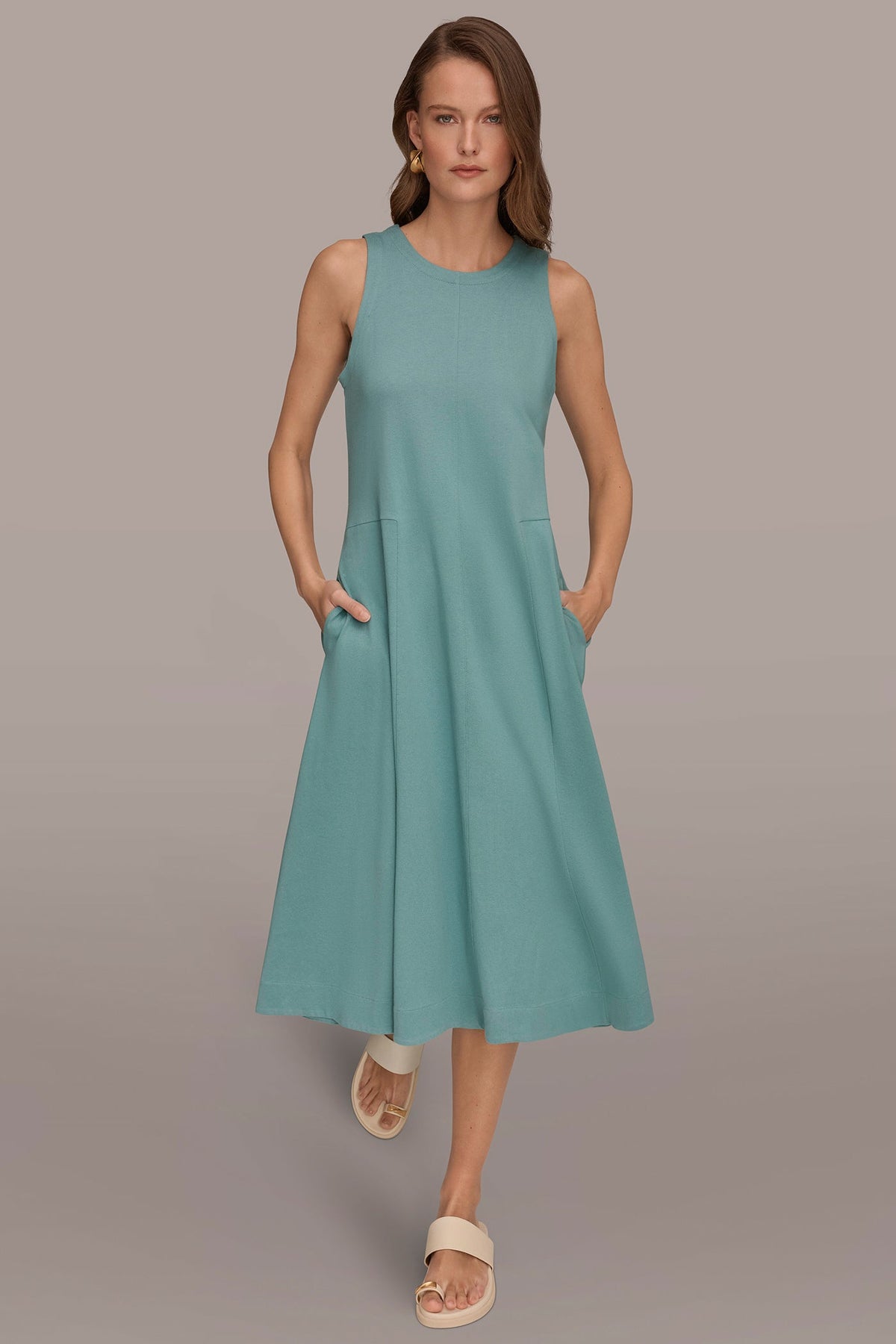 Donna Karan SLEEVELESS MIDI TRAPEZE DRESS