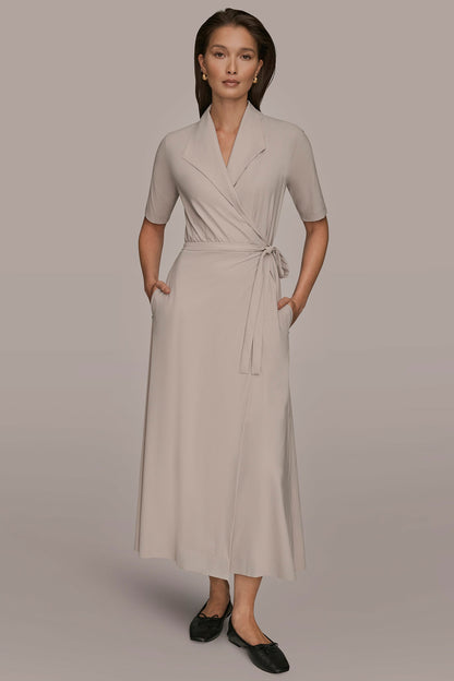 Donna Karan THE MODERN TRAVEL ELBOW-SLEEVE MIDI WRAP DRESS