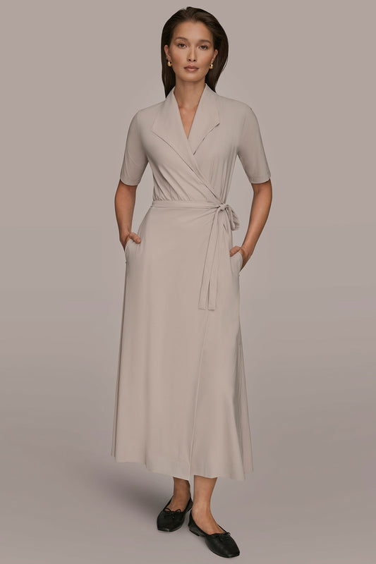 Donna Karan THE MODERN TRAVEL ELBOW-SLEEVE MIDI WRAP DRESS