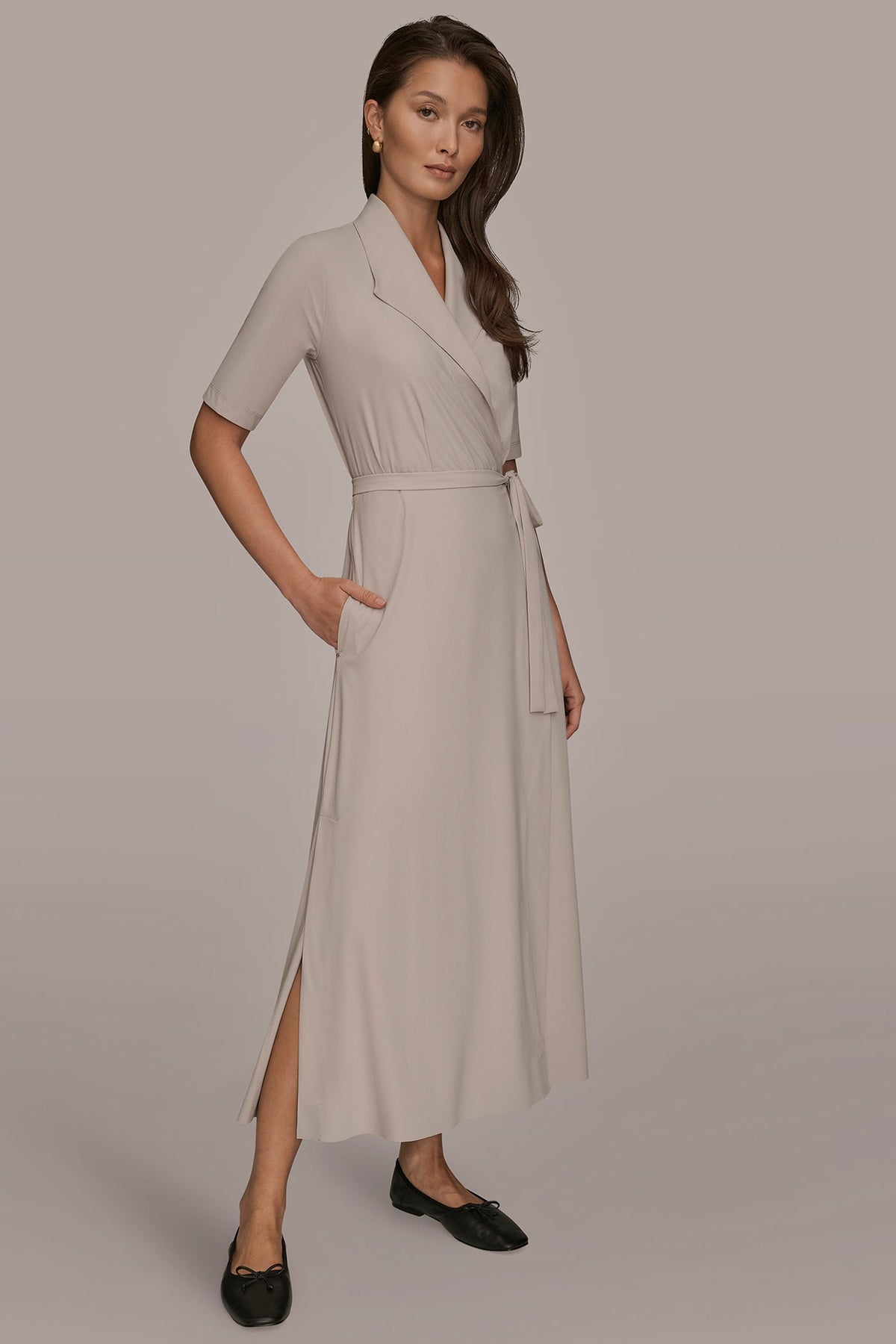 Donna Karan THE MODERN TRAVEL ELBOW-SLEEVE MIDI WRAP DRESS