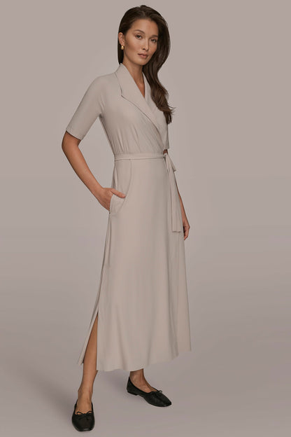Donna Karan THE MODERN TRAVEL ELBOW-SLEEVE MIDI WRAP DRESS