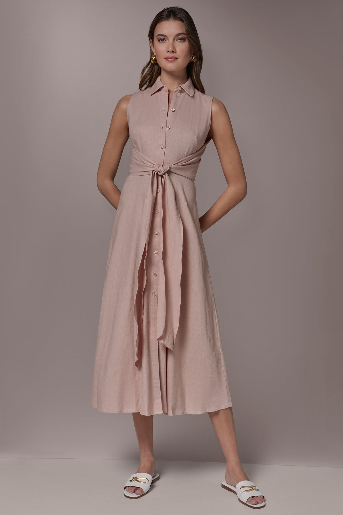 Donna Karan LINEN-BLEND MIDI SHIRT DRESS