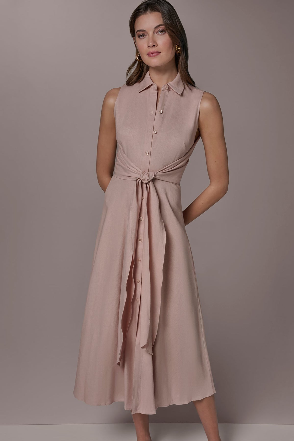 Donna Karan LINEN-BLEND MIDI SHIRT DRESS