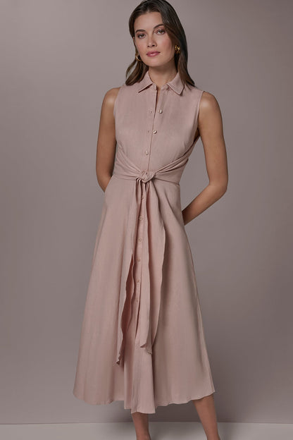 Donna Karan LINEN-BLEND MIDI SHIRT DRESS