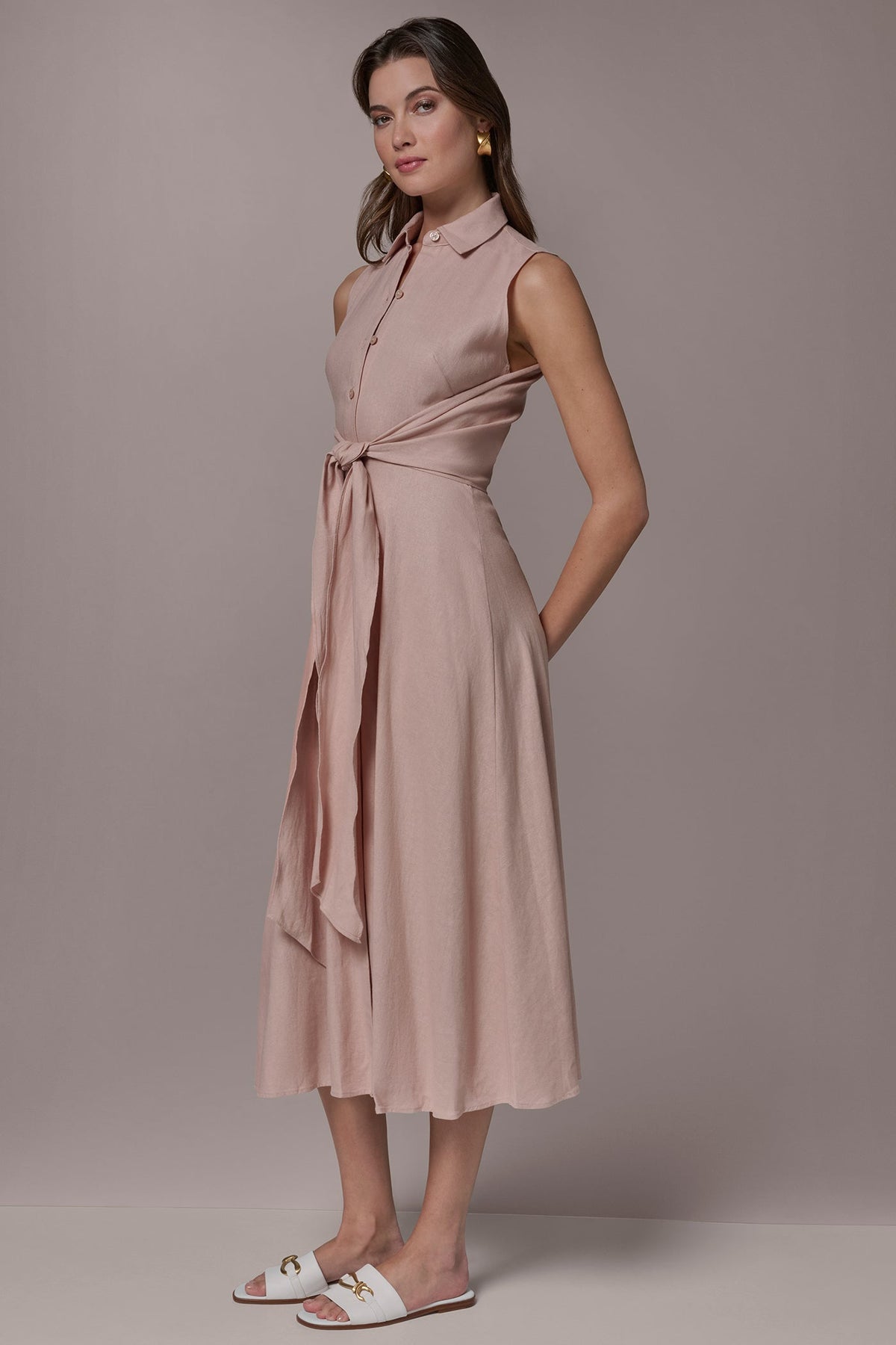 Donna Karan LINEN-BLEND MIDI SHIRT DRESS