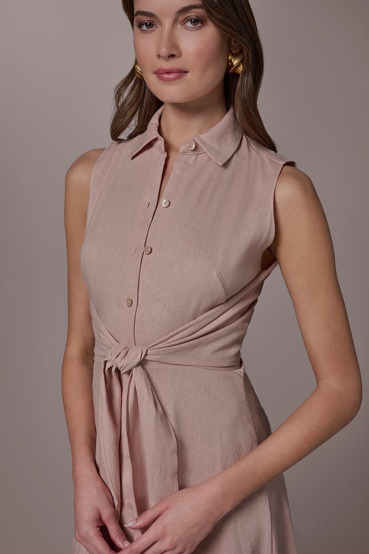 Donna Karan LINEN-BLEND MIDI SHIRT DRESS