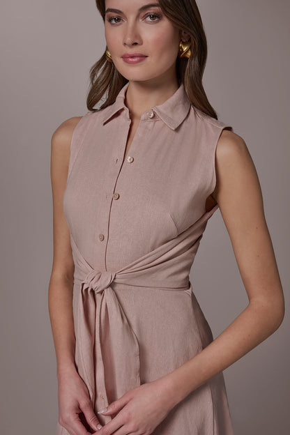 Donna Karan LINEN-BLEND MIDI SHIRT DRESS
