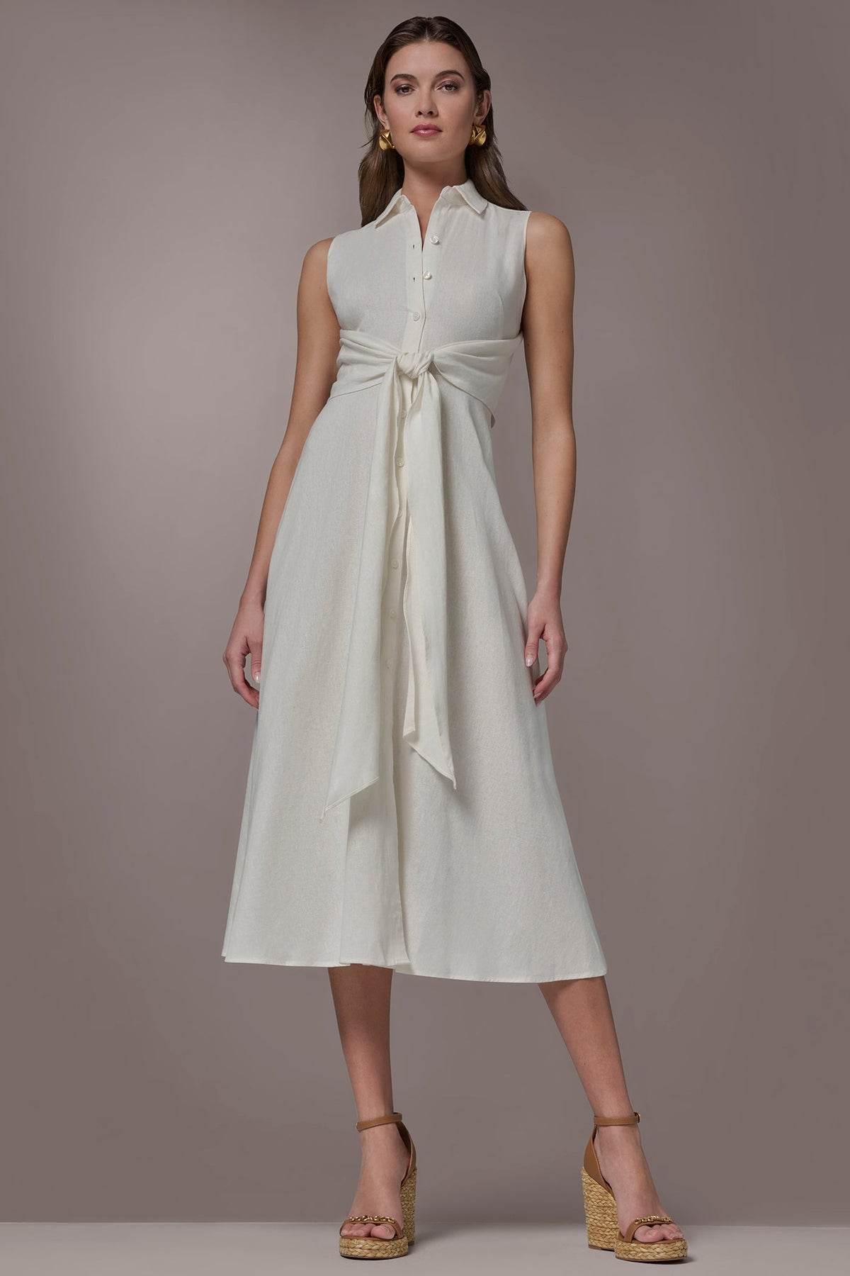 Donna Karan LINEN-BLEND MIDI SHIRT DRESS