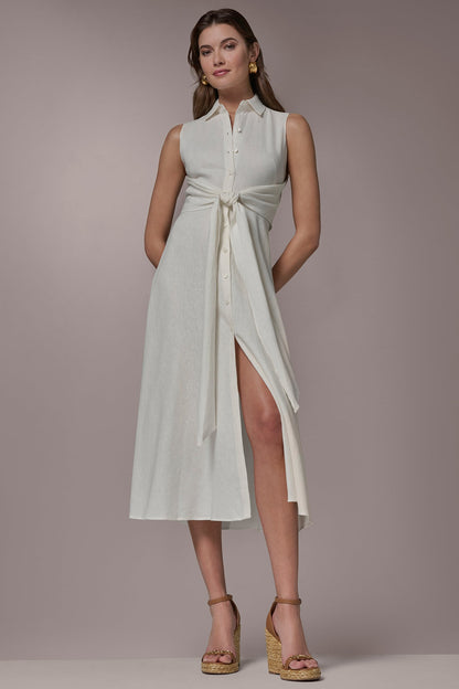 Donna Karan LINEN-BLEND MIDI SHIRT DRESS