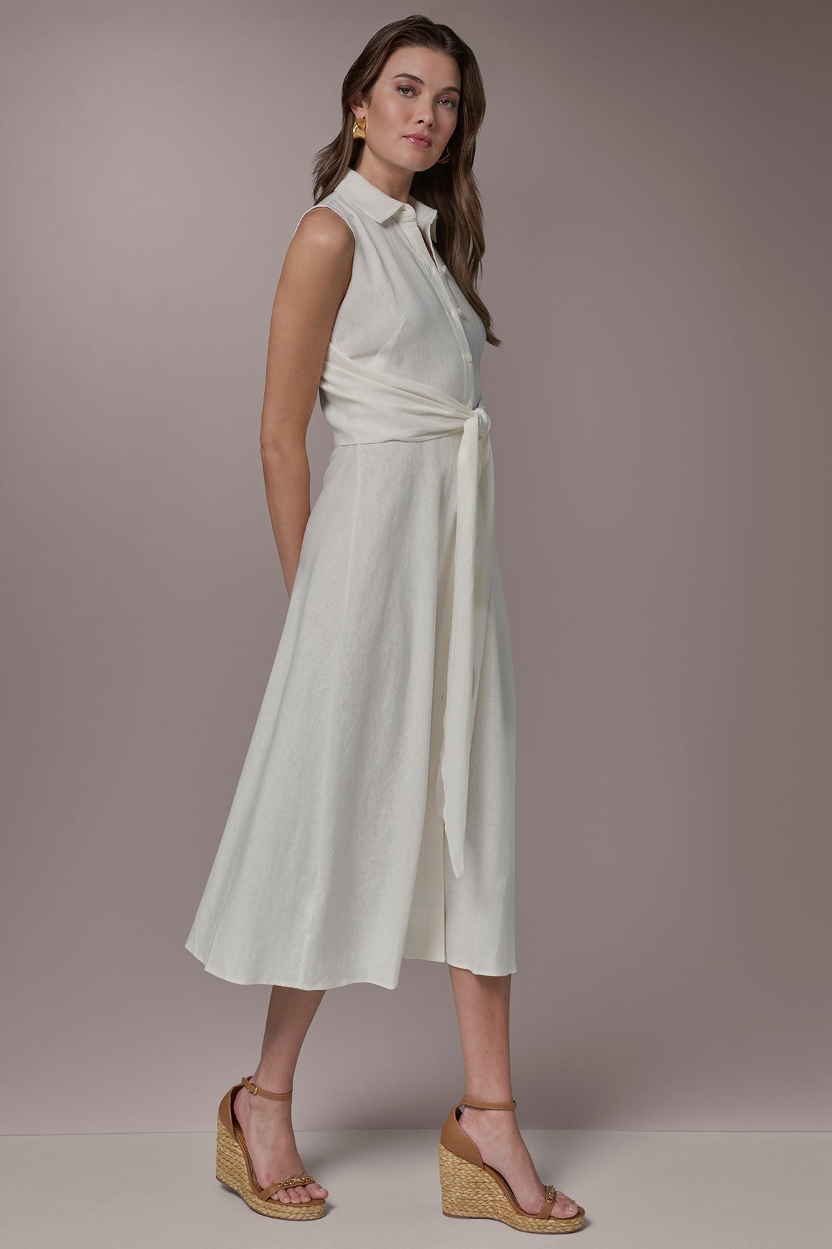 Donna Karan LINEN-BLEND MIDI SHIRT DRESS