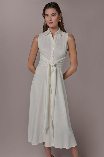 Donna Karan LINEN-BLEND MIDI SHIRT DRESS